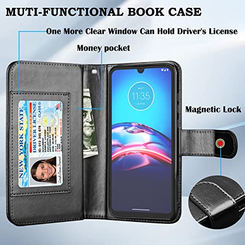 Moto E Case 2020, for Motorola E 2020 Wallet Case, Takfox PU Leather w Credit Card Holder Flip Cover [9 Card Slots] [Magnetic Closure] [Kickstand] Folio Detachable Hard Case & Strap-Black