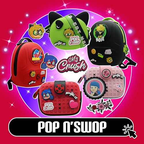 Miraculous Ladybug - Pop n' Swop Cat Noir Black Backpack with Green Handle, 6 Clip-on Badges and Zipper, Lightweight Durable Waterproof Bag with Adjustable Straps (Wyncor)