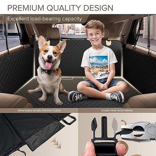 Back Seat Extender for Dogs, Heavy Duty Dog Car Seat Cover for Back Seat and Aggressive Chewer, Large Hard Bottom Car Seat Cover for Dogs, Dog Hammock for Car, Travel Dog Car Bed for Car, SUV, Truck