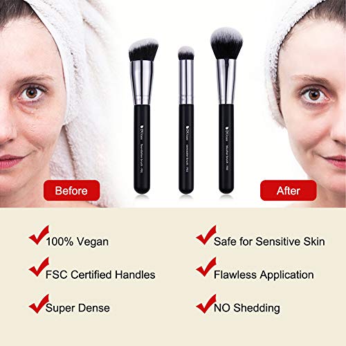 DUcare Makeup Brushes 3Pcs Foundation Contour Bronzer Brush,Concealer Brush,Blusher Powder Brush, Face Kabuki Travel Buffing Stippling Liquid Blending Makeup brush set Black