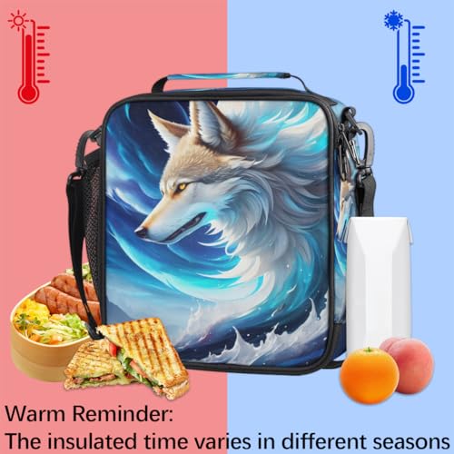 Abstract Wolf Insulated Lunch Bag for Girls Boys Teen Cool Galaxy Wolf Reusable Lunch Box with Shoulder Strap Freezable Thermal Cooler Bag Meal Prep Boxs for School Travel Picnic Beach Lunch Pail