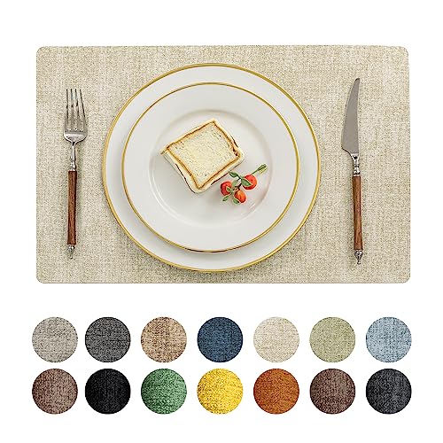 Romanstile Vinyl Placemats Set of 8-12 X 18 Inch - Heat Resistant Non-Slip Embossed Floral Place Mats 100% Waterproof Oilproof Wipeable Faux Leather Table Mats for Kitchen/Dining/Party, Green