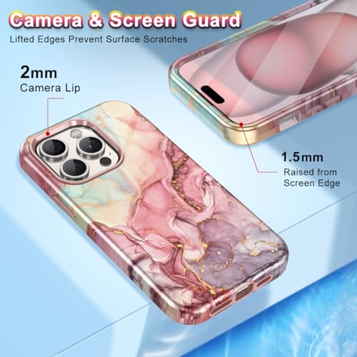 Btscase for iPhone 15 Plus Case 6.7 inch (2023), Marble Pattern 3 in 1 Heavy Duty Full Body Shockproof Hard PC+Soft Silicone Drop Protective Women Girls Cover for iPhone 15 Plus, Blue Gray