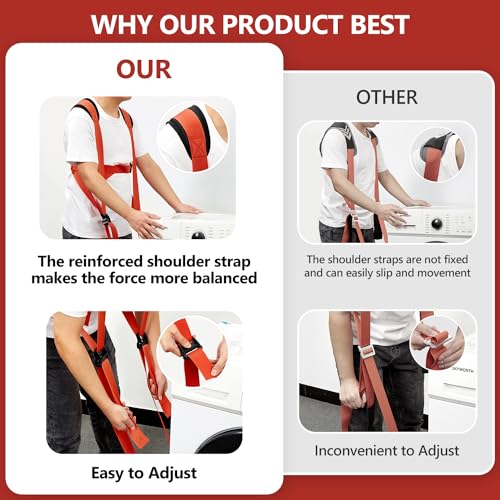 KEDSUM Moving Straps & Lifting Straps, 2-Person Lifting Straps Moving, Anti-Slip Adjustable Lifting Straps Dolly for Move and Carry Furniture, Appliances, Mattresses, Hold Up to 800lbs, Medium Size