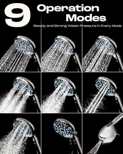 Veken Filtered Shower Head with Handheld, Adjustable 9 Spray Modes Rain Heads, Detachable High Pressure Rainfall Showerhead, 10 Layer Filters for Hard Water, and 70 Inchs Long Hose Extension (Chrome)