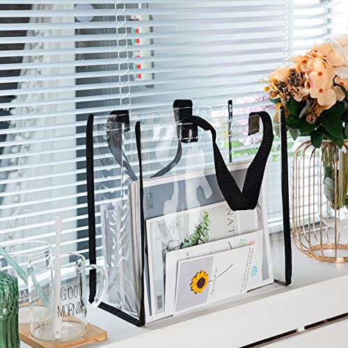 Saintrygo 20 Pack Clear Tote Bags Bulk 12 x 12 x 6 PVC Plastic Tote Bag with Handles for Stadium Work Beach Sports(Black)