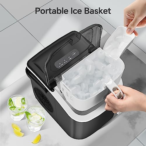 Portable Ice Maker Machine with Handle, 26lbs/24Hrs, 6Mins/9 Ice Cubes, Self-Cleaning with Basket/Scoop, Countertop Ice Makers for Home/Kitchen/Office(Green)