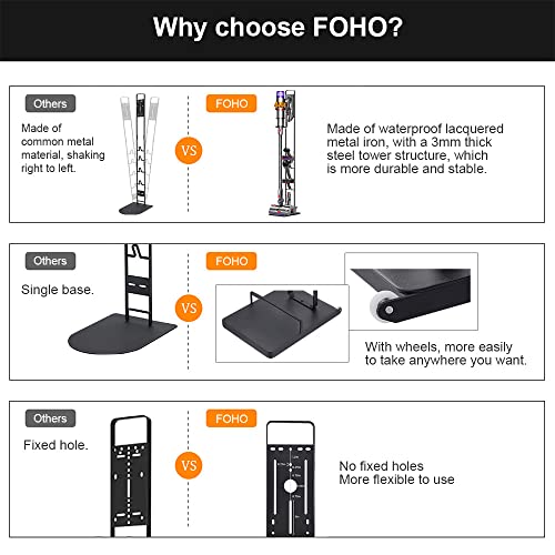 Foho Vacuum Stand Compatible for Dyson V15 V11 V10 V8 V7 V6 with Wheels,Metal Storage Bracket Stand Holder Compatible for Dyson Handheld Cordless Vacuum Cleaners & Accessories & Attachments