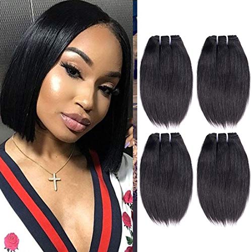 Liang Dian 14 Inch Raw Human Hair Bundles Natural Color 2 Bundles 15A Cambodian Virgin Hair 100% Unprocessed Straight Human Hair Bundles(14 14 Inch)