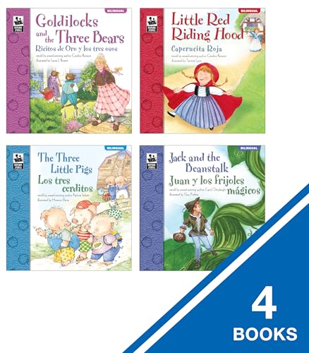 Carson Dellosa Keepsake Stories Classic Children's Fairy Tales in Spanish and English Book Set, The Three Little Pigs, Little Red Riding Hood, Goldilocks, Jack & the Beanstalk Bilingual Books for Kids