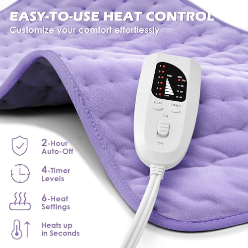 Heating Pad for Back Pain Cramps Relief - Electric Heating Pad for Neck/Shoulder/Muscle Pain - 6 Heat Settings, Auto Off, Moist Heat Options, Machine Washable, Christmas Gifts for Women,Mom,Sister -XL