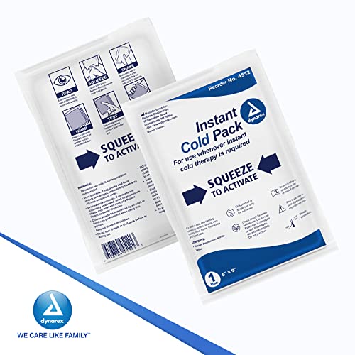 Dynarex Disposable Ice Packs for Injuries - Instant Cold Packs for First Aid, Swelling, Sprains & Abrasions - Single Use Cold Pack & Cold Compress Packs for Joint & Muscle Pain - 24-Pack, 4X5-Inch