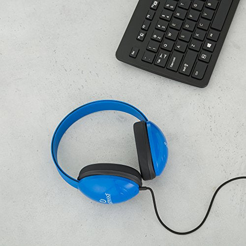 Egghead Heavy-Duty Kids' Headphones with Padded Ear Cups and 6' Cord, Adjustable Tangle-Free Plastic Classroom Headphones for Kids, Pack of 10, Blue