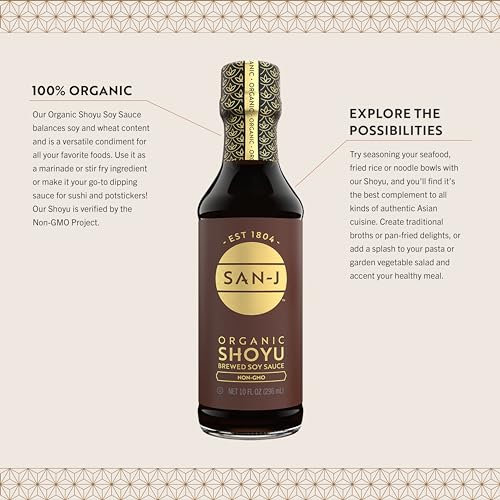 San-J - Organic Shoyu Soy Sauce - Made with Wheat and Soy - Specially Brewed - 10 oz. Bottle