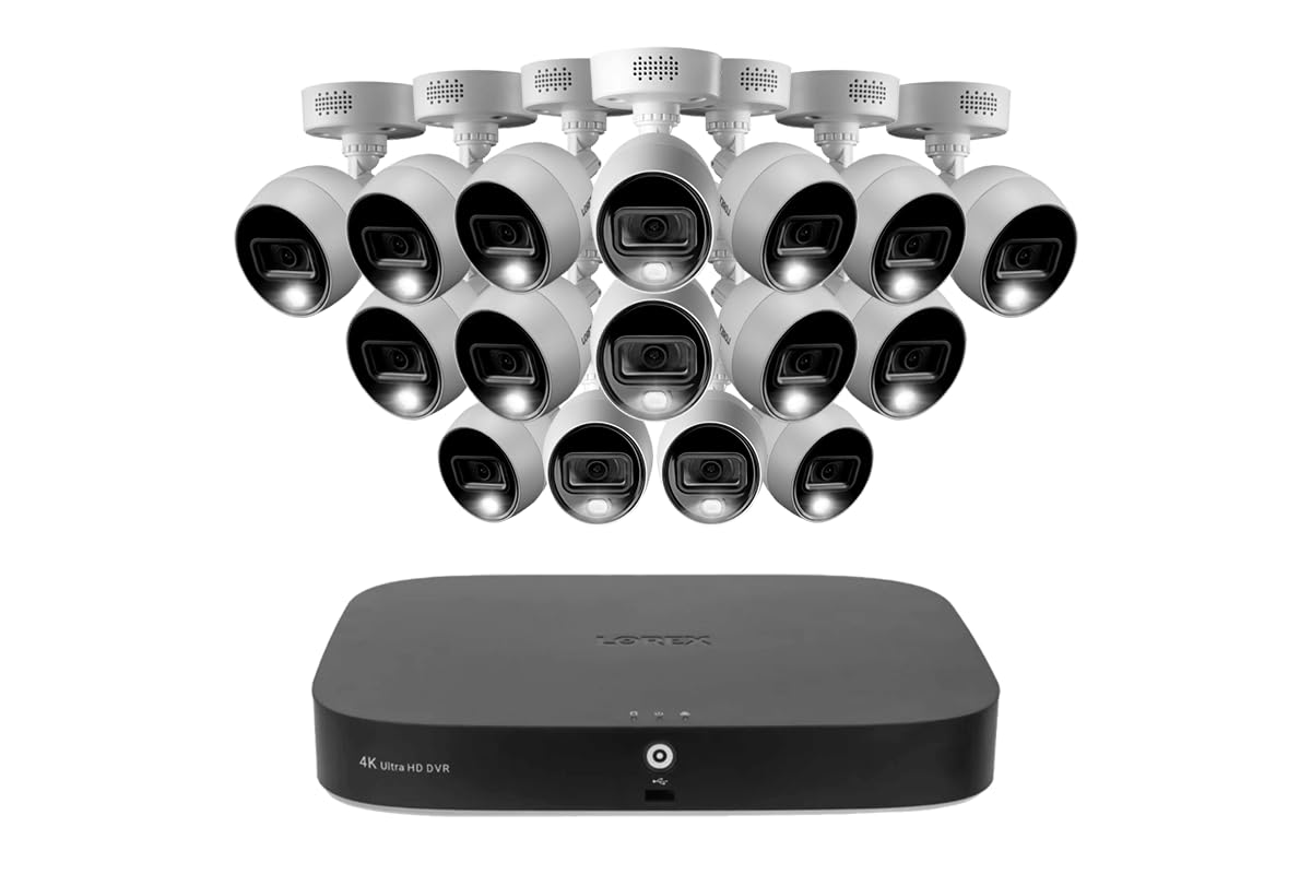 Lorex D4K2AD-1616 4K 20-Channel (16 Wired and 4 Wi-Fi) 2TB Wired DVR System with 16x Analog Active Deterrence Cameras