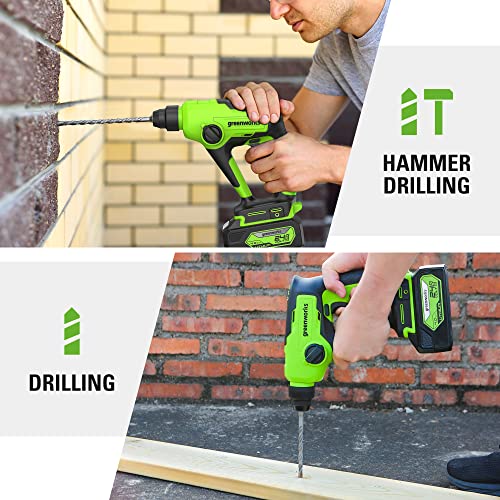 Greenworks 24V Brushless Drill / Driver, 2Ah USB Battery and Charger Included