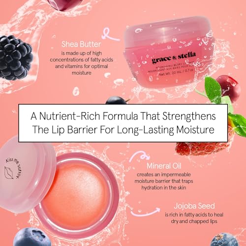 Grace & Stella Award Winning Lip Plumper Nourishing Berry Lip Mask - Lip Balm Hydrating - Lip Moisturizer For Very Dry Lips - Overnight Lip Mask & Lip Treatment & Lip Sleeping Mask - Vegan