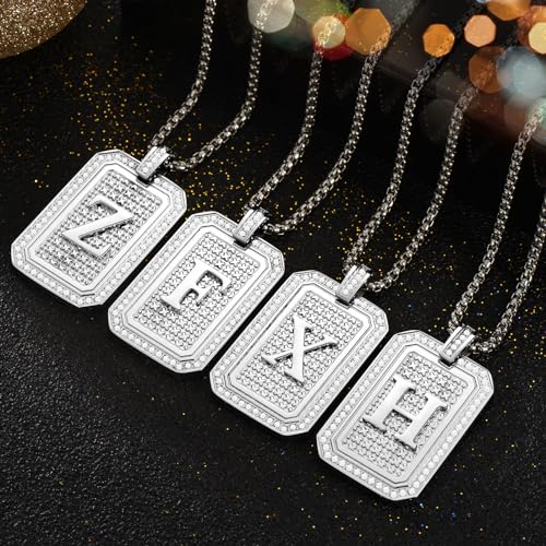 Zillaly initial letter Pendant Necklace Men Women boy Capital silver letter diamond A-Z stainless steel Chain box 22inch (Silver-W)