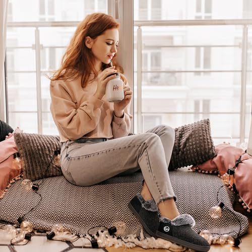 HARENCE Slippers for Women House Shoes: Womens Comfortable Non-Slip Slipper with Warm Fuzzy Lined Memory Foam Indoor/Outdoor