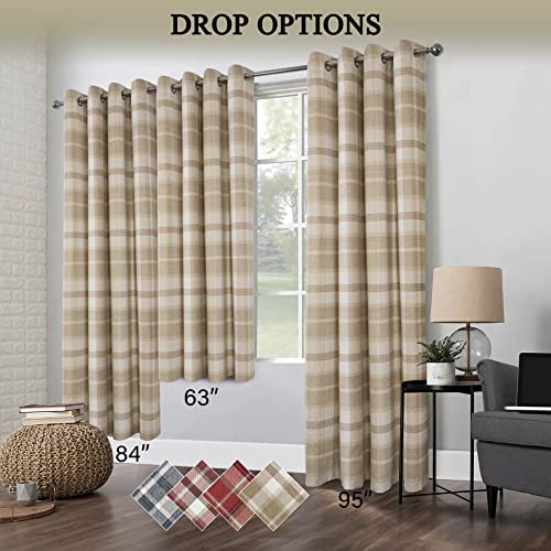 always4u 100% Blackout Plaid Curtains for Bedroom Living Room Woolen Look Sage Green Tartan Grommet Thermal 2 Panels 45 * 95 Sage Green