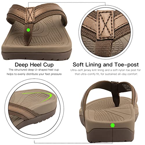 Thearches Women's Orthotic Flip Flops Arch Support Sandals for Plantar Fasciitis Flat Feet Heel Pain Relief, Supportive Beach Toe-post Sandals, Comfort Walking Flip Flop Slides