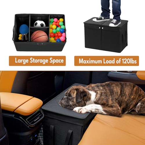 UNICITII Car Seat Extender for Large Dogs, Back Seat Extender for Dogs up to 120 LBS Large Dog Car Seat with Storage Car Organizer Gap Filler for Front or Back Seat