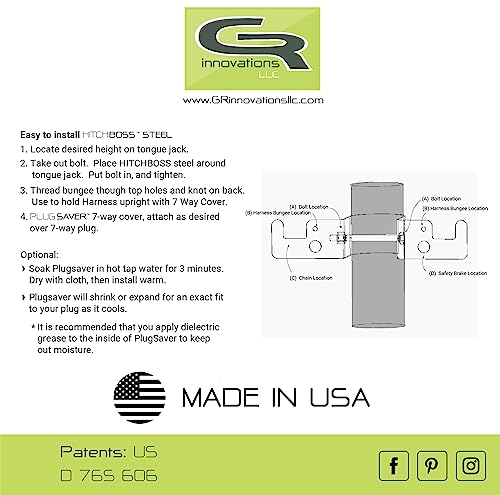 GR Innovations Hitchboss | 2.0” Steel Square Towing Organizer with 7 Way Plugsaver and Tether | RV Accessories | USA Made