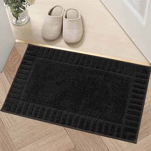 BEQHAUSE Door-Mat-Non-Slip Front Door Mat Washable Low-Profile Entrance Mats for Front Door Entry Dirt Trapper Door Mat Absorbent Welcome Mats,20"x32",Black