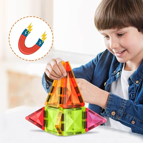 PicassoTiles Magnet Tile Building Blocks Mini Diamond Series Magnetized Toy Travel Size Compact Portable Magnetic Construction Block STEM Sensory Toy Early Education Learning Kids Ages 3+ PTM12