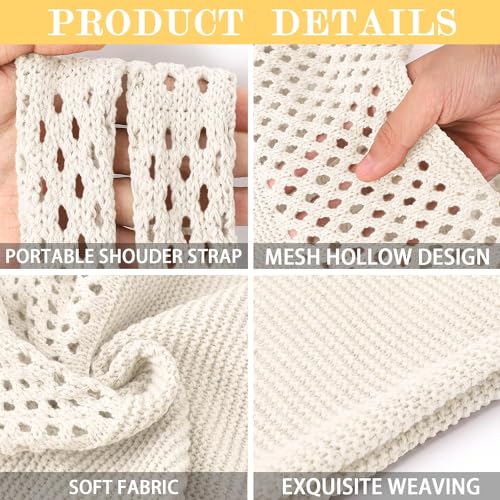 KPX Crochet Tote Bag, Beach Mesh Knitted Bag Large Aesthetic Shoulder Bag Handbags Hollow Hobo Bag for Women Summer (Style D, Beige)