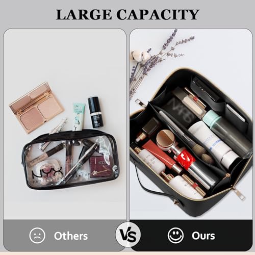 Ansook Cosmetic Bag, Travel Toiletry Bag for Women, Large Capacity Travel Makeup Organizer, Washable Make Up Bag (BLACK)