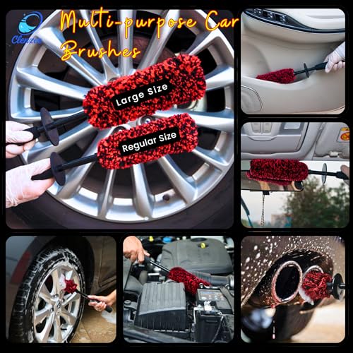Clenzee Large Microfiber Wheel Brush for SUVs, RVs & Trucks | Soft Non-Metallic Rim Cleaner Brush with Premium Microfiber Wool | Non-Metallic Wheel Cleaner Brush for Large Size Rim