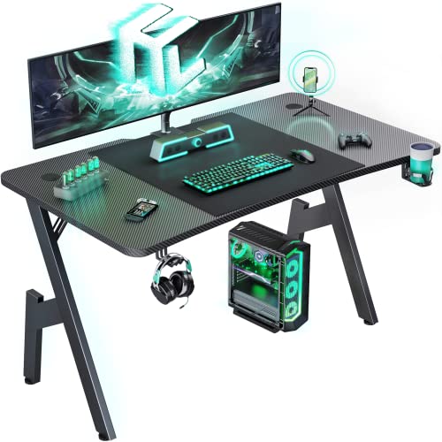 HLDIRECT 32 Inch Gaming Desk with Carbon Fibre Surface- A Shaped Gamer