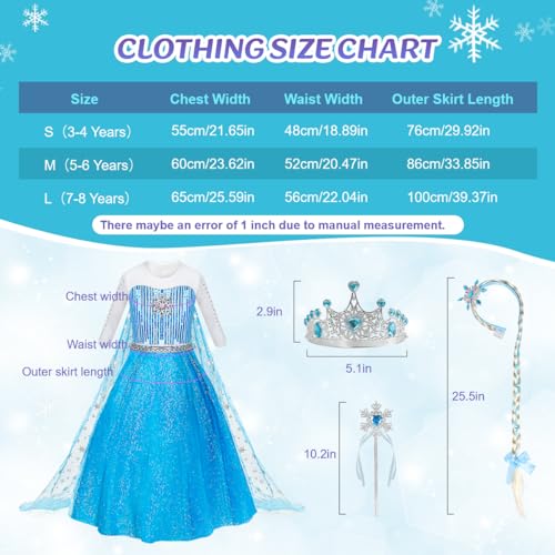 Meland Princess Dresses for Girls - Princess Costume with Long Cape for Cosplay, Dress Up Clothes for Little Girls Age 3,4,5,6,7,8 Year Old(3-4 Years)