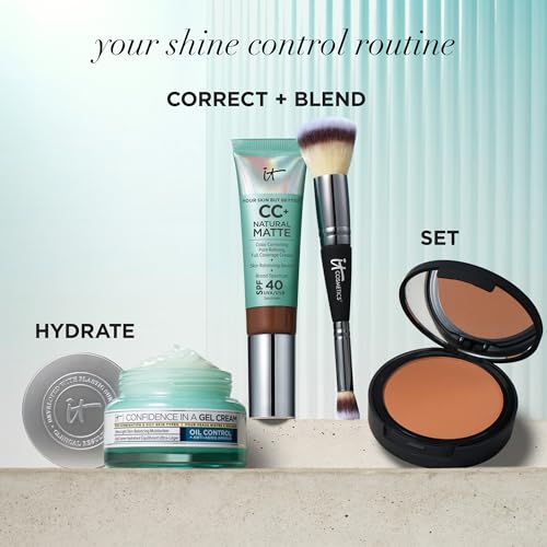 IT Cosmetics CC+ Cream Natural Matte (Deep Mocha) - Hydrating Full Coverage Foundation With SPF 40, Shine-Reducing Color-Corrector, With Hyaluronic Acid, For Oily Skin - 1.08 fl oz