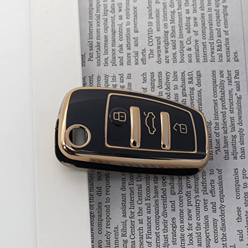 SK CUSTOM Black TPU Gold Edge Smart Key Fob Case Protective Cover Compatible with Audi A1 A3 A4 A5 A6 A8 Q3 Q5 Q7 R8 RS4 S3 S4 S5 S6 S8 TT 3 Button Keyless Car Remote Accessory