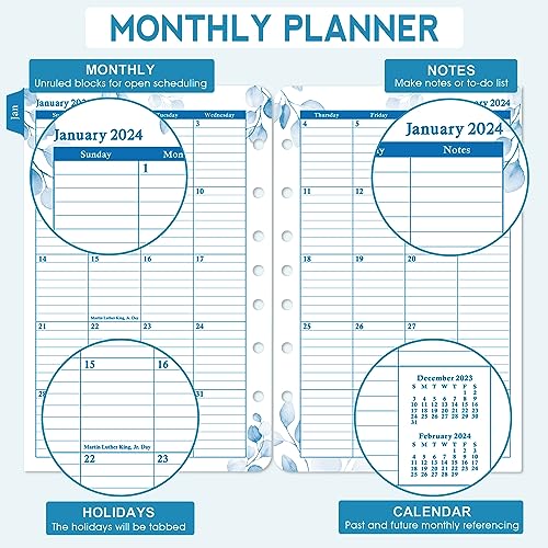 Planner Refills 2024-2025 – Jul. 2024 - Jun. 2025, Two Pages Per Day Daily ＆ Monthly Planner, 8.38" x 5.51", Ring-Bound Day Planner with Tabs