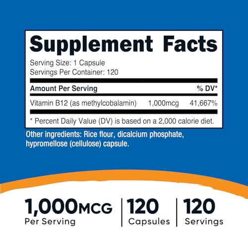 Nutricost Vitamin B12 (Methylcobalamin) 1000mcg, 120 Capsules - Vegetarian, Non-GMO & Gluten Free B12 Supplement