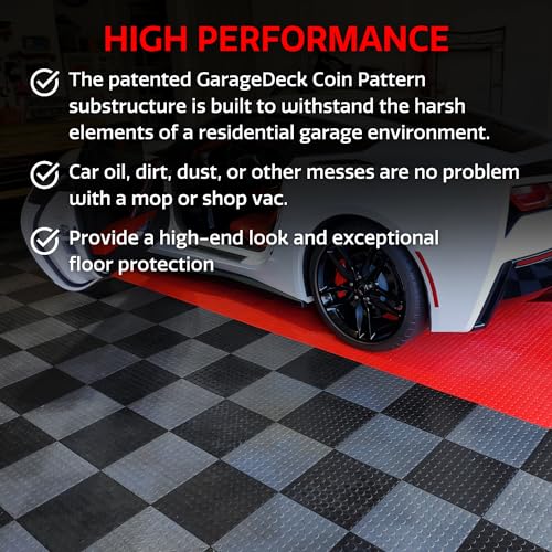 Big Floors GarageDeck Coin Pattern, Durable Copolymer Interlocking Modular Non-Slip Garage Flooring Tile (12 Pack), Graphite