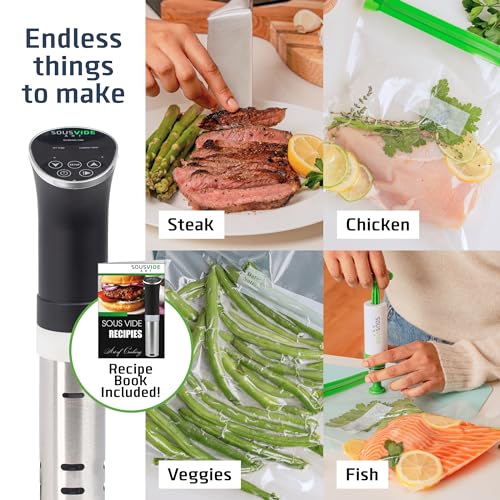 SOUSVIDE ART Cooker Kit - 1000W Sous Vide Immersion Circulator, 15 Vacuum Bags, Pump, Digital Timer, Temperature Control, Gift for Chefs