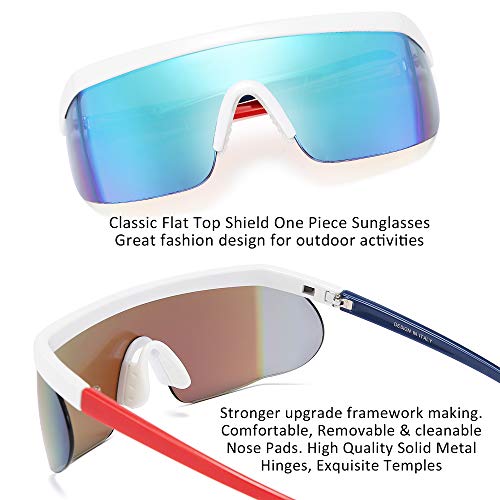 FEISEDY Oversized Mirror Shield Sport 80s Sunglasses Ski Goggles Flat Top One Piece Futuristic Visor Women Men B2522