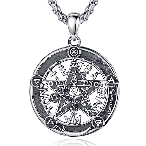 CELESTIA Tetragrammaton Necklace Amuleto de Proteccion 18K Gold Sterling Silver Pentagram Necklace for Mens Pentacle Jewelry Witchy Gifts for Men Women Pagan Talisman