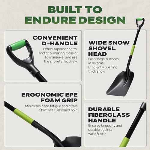 Idzo Efficient Snow Pusher, Snow Plow Shovel with 37-Inch Reversible and Bi-Directional Angled Blade, Snow Shovel with Wheels & Convenient 90 Degree Handle for Driveways, Sidewalks, Ice Hockey Rinks
