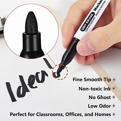 SFAIH Fine Tip Dry Erase Markers - 12 Pack Black Whiteboard Erasable Markers Bulk for Kids Adults, Ideal for Classroom School Office Home Use on White Board, Non-Toxic Easy Clean