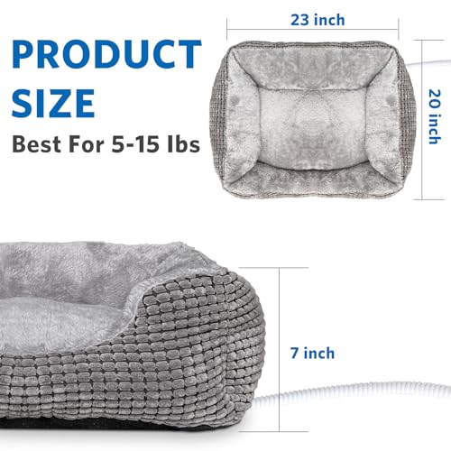 MARUNDA Heated Cat Bed for Indoor Use, Electric Heating Pad for Cats and Small Dogs, Washable Pet Bed (23x20x7 Grey)