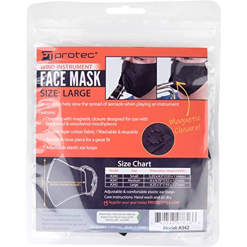 ProTec Wind Instrument Face Mask for Woodwind and Brass Instrument, Model A342, Size Large