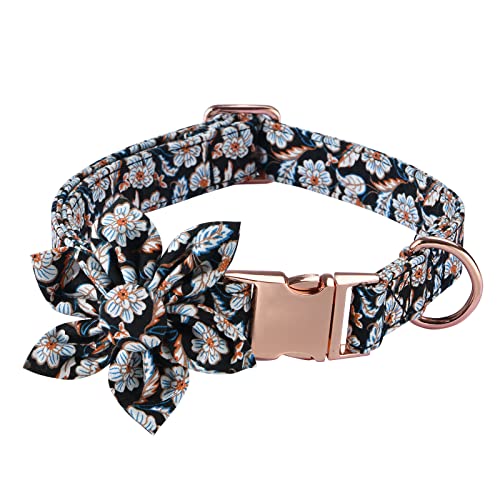 Cibaabo Dog Collar with Flower, Cute Floral Dog Collar for Small Medium Large Girl Female Puppy Pet with Adjustable Safety Metal Buckle and D Ring