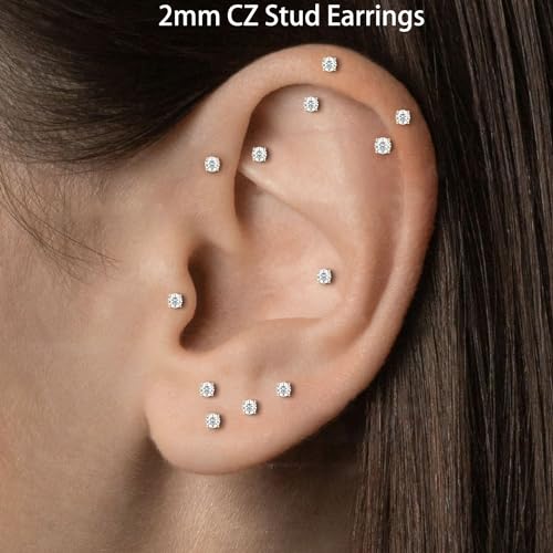 Dainty Threadless Flat Back Earrings, Surgical Steel Flat Back 2mm Stud Earrings in 14K Gold Plated Hypoallergenic | Cartilage Earring | Helix Piercing Jewelry | Push in Flat Back Earrings for Women