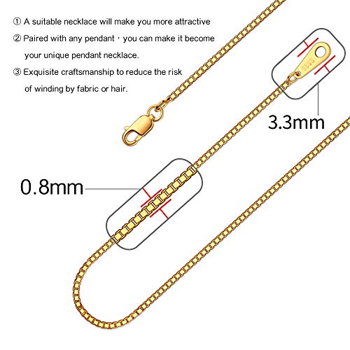 CIELTEAR 18K Gold Plated Sterling Silver Chain Necklace for Women 0.8mm Box Chain, Italian Necklace Chain, Super Strong & Thin & Long16/18/20/22/24 Inches