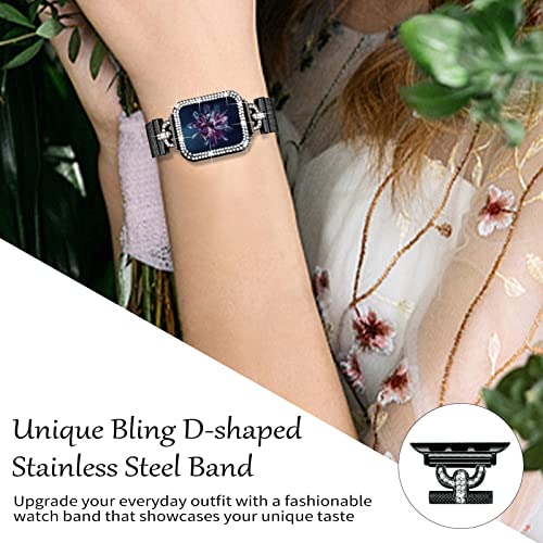 JOYOZY Magnetic Band Compatible with Apple Watch Band 38mm 40mm 41mm 42mm 44mm 45mm Milanese Strap with Bling Case and Screen Protector, Dressy Stainless Steel iWatch Loop for Women (Black 38mm)
